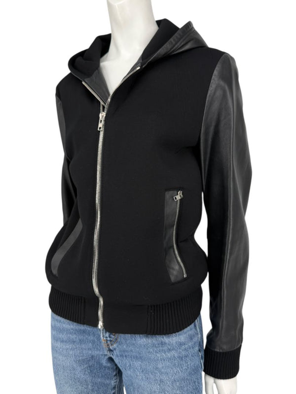 Givenchy Black Leather-Trim Zip Hoodie – Size 46