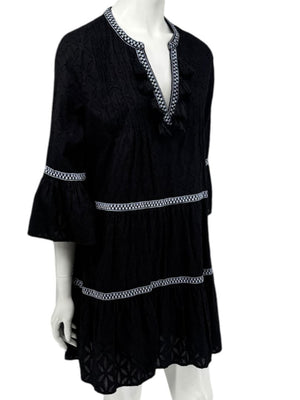 Tommy Bahama Black Embroidered Tassel Tunic Dress / Swim Cover-Up – Size S/P