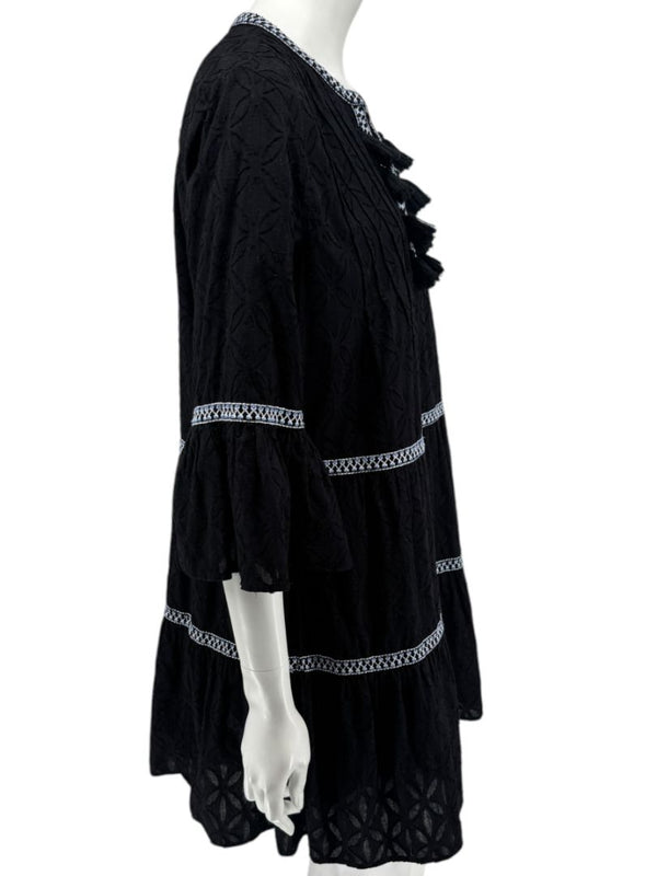 Tommy Bahama Black Embroidered Tassel Tunic Dress / Swim Cover-Up – Size S/P