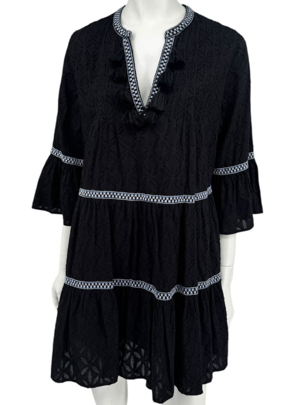 Tommy Bahama Black Embroidered Tassel Tunic Dress / Swim Cover-Up – Size S/P