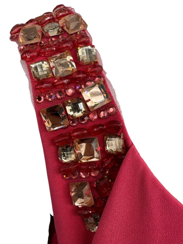 Kay Unger New York Coral Silk Embellished Shoulder Shift Dress – Size 8