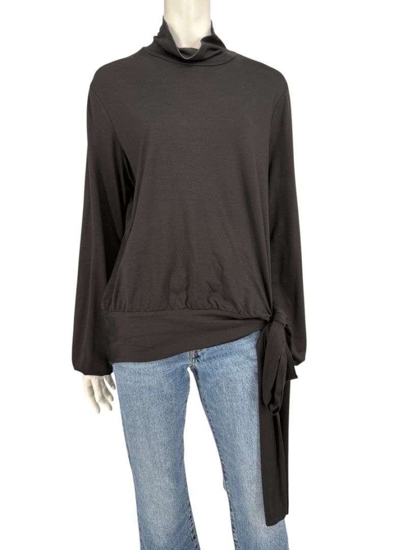 Rena Lange Black Tie-Waist Turtleneck Top – Size L