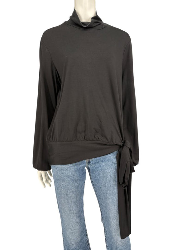 Rena Lange Black Tie-Waist Turtleneck Top – Size L
