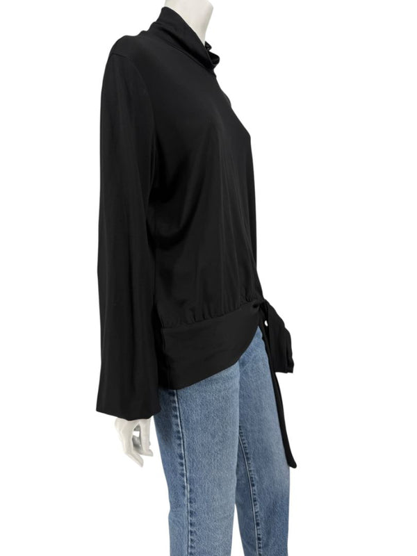 Rena Lange Black Tie-Waist Turtleneck Top – Size L