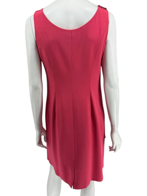 Kay Unger New York Coral Silk Embellished Shoulder Shift Dress – Size 8