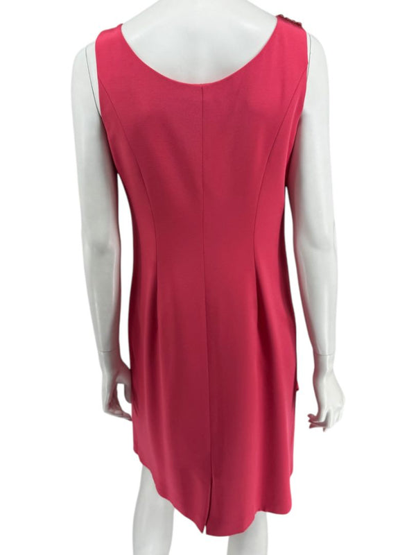 Kay Unger New York Coral Silk Embellished Shoulder Shift Dress – Size 8