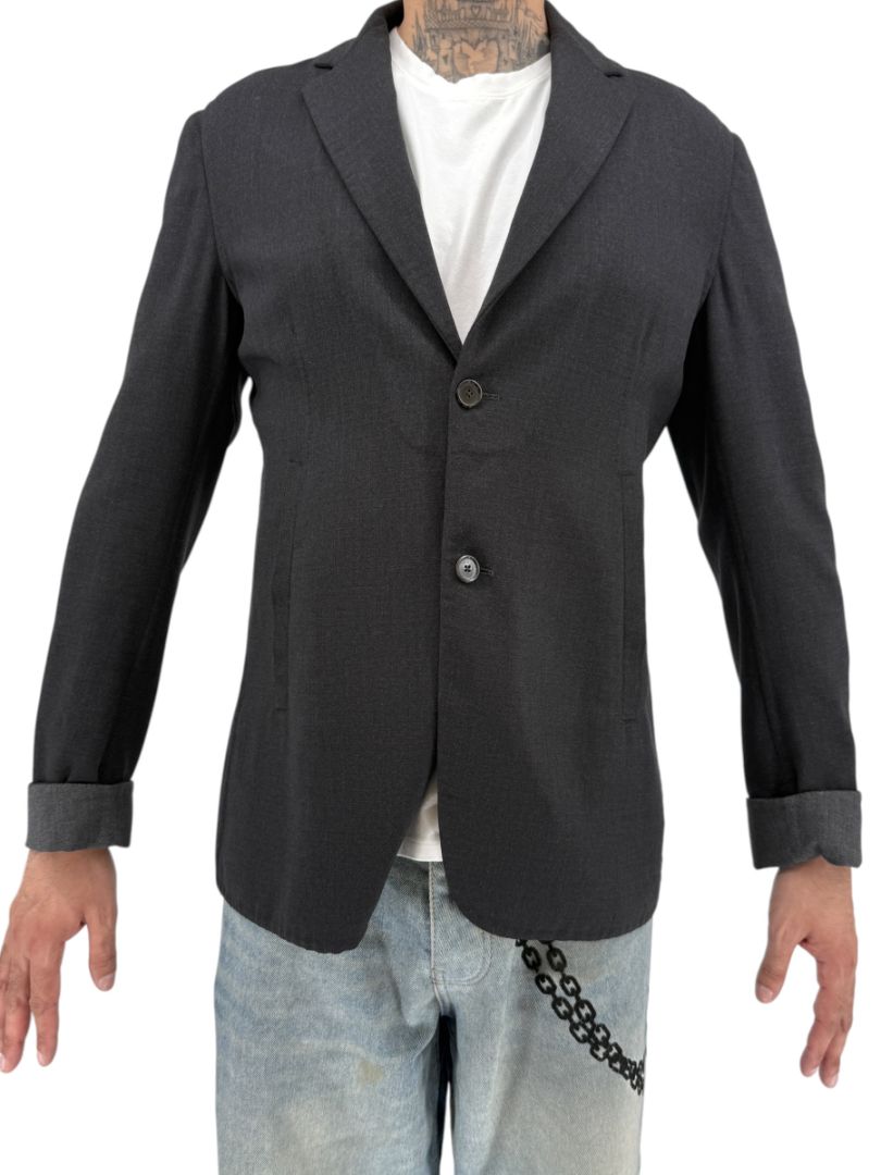 Jil Sander Men's Charcoal Grey Crepe Wool 3 Button Blazer Jacket Size 52