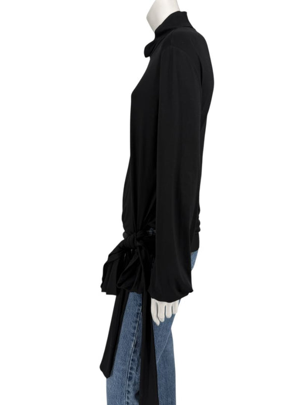 Rena Lange Black Tie-Waist Turtleneck Top – Size L