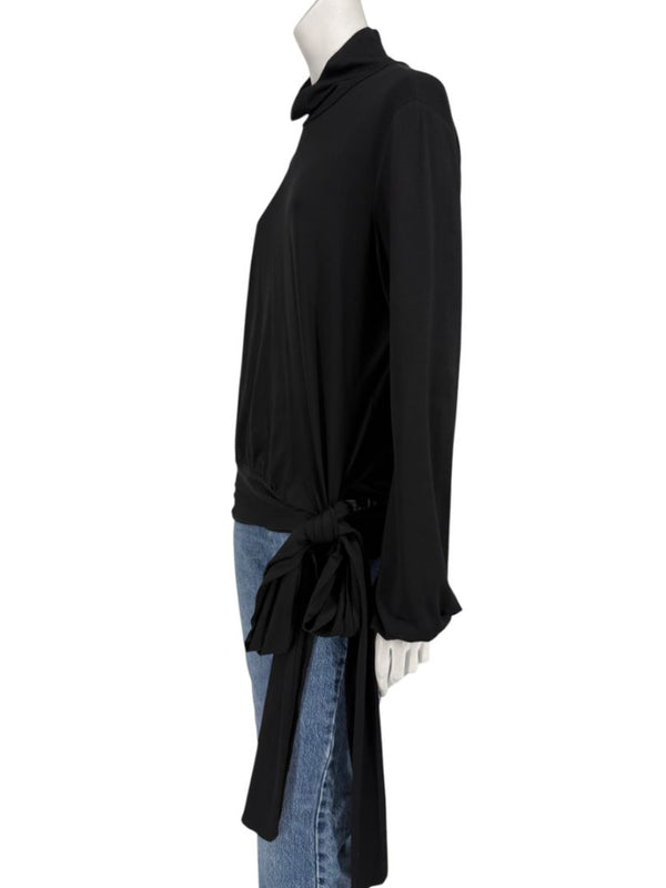 Rena Lange Black Tie-Waist Turtleneck Top – Size L