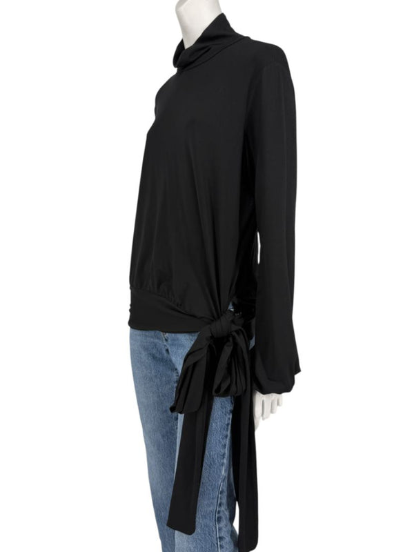 Rena Lange Black Tie-Waist Turtleneck Top – Size L