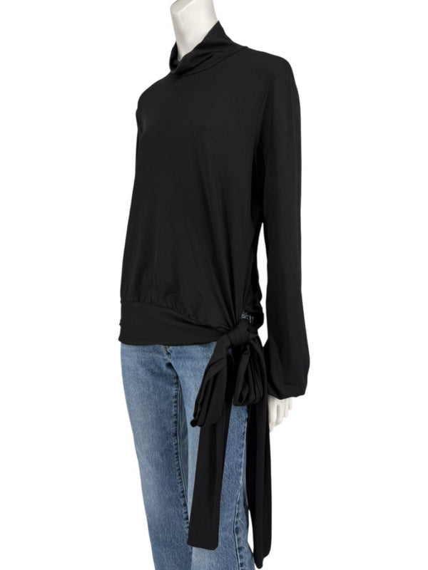 Rena Lange Black Tie-Waist Turtleneck Top – Size L