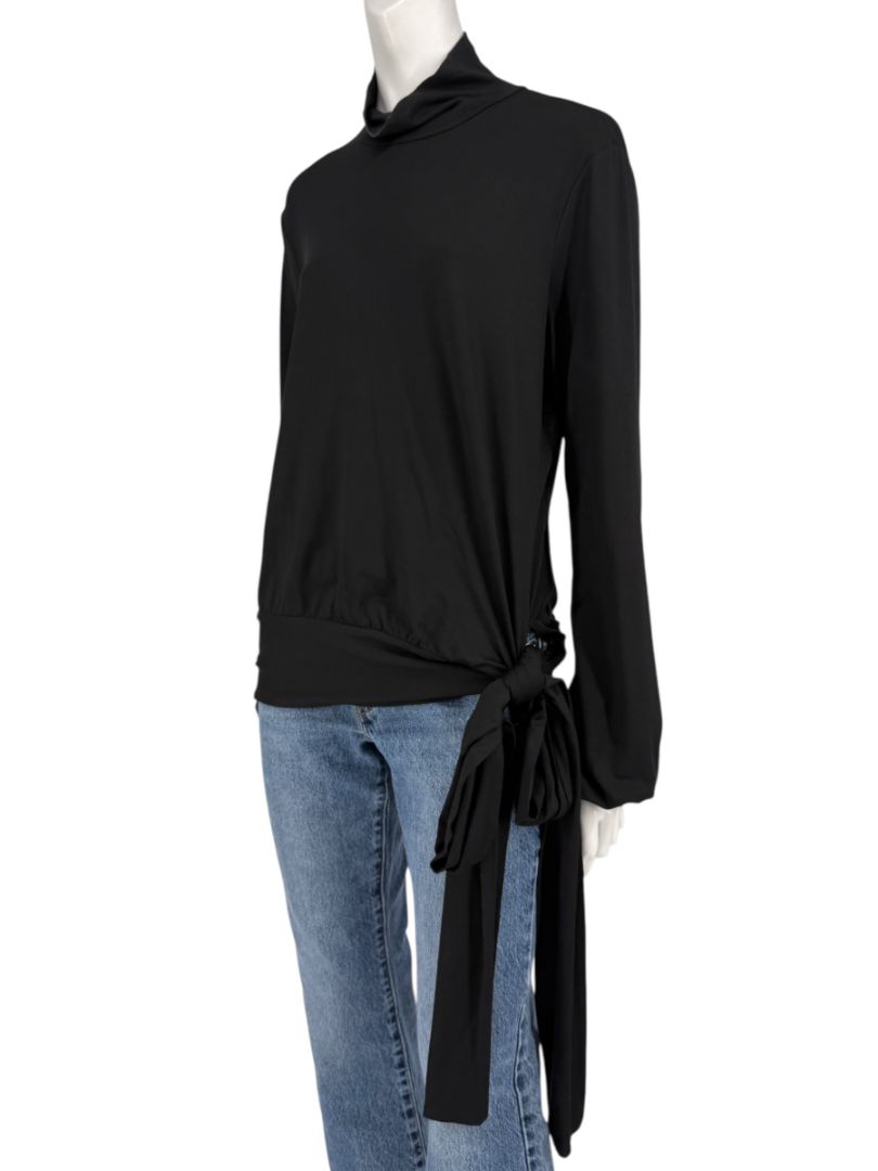 Rena Lange Black Tie-Waist Turtleneck Top – Size L