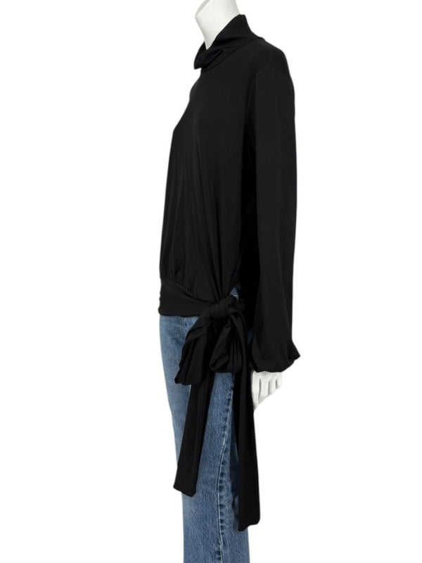 Rena Lange Black Tie-Waist Turtleneck Top – Size L