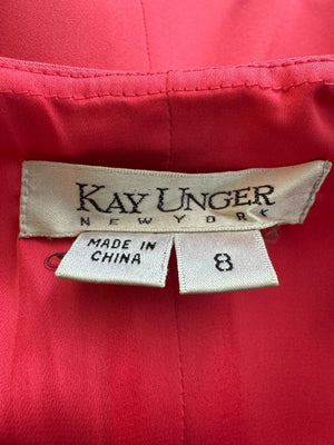 Kay Unger New York Coral Silk Embellished Shoulder Shift Dress – Size 8
