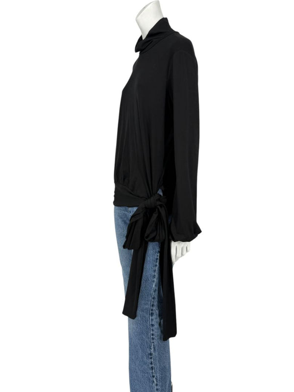 Rena Lange Black Tie-Waist Turtleneck Top – Size L