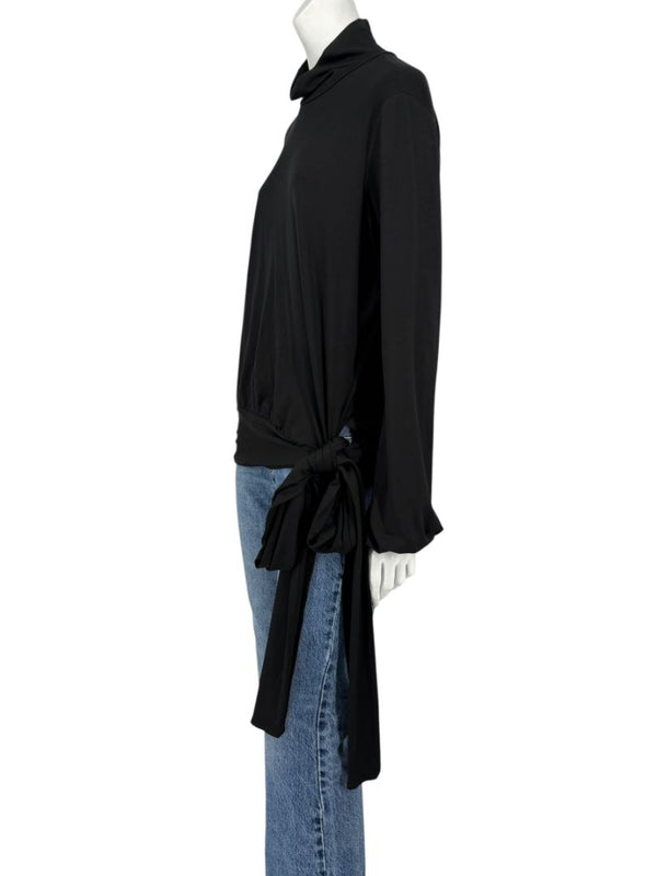 Rena Lange Black Tie-Waist Turtleneck Top – Size L