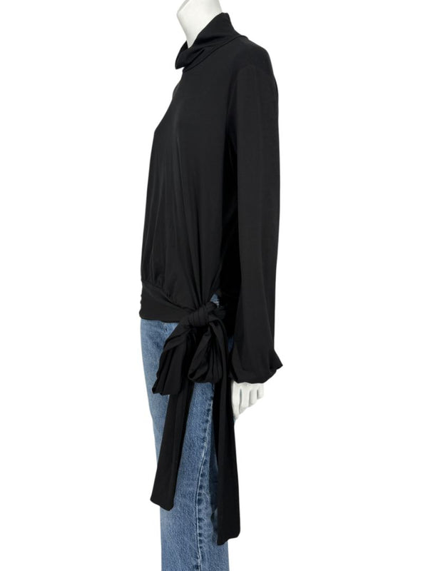 Rena Lange Black Tie-Waist Turtleneck Top – Size L