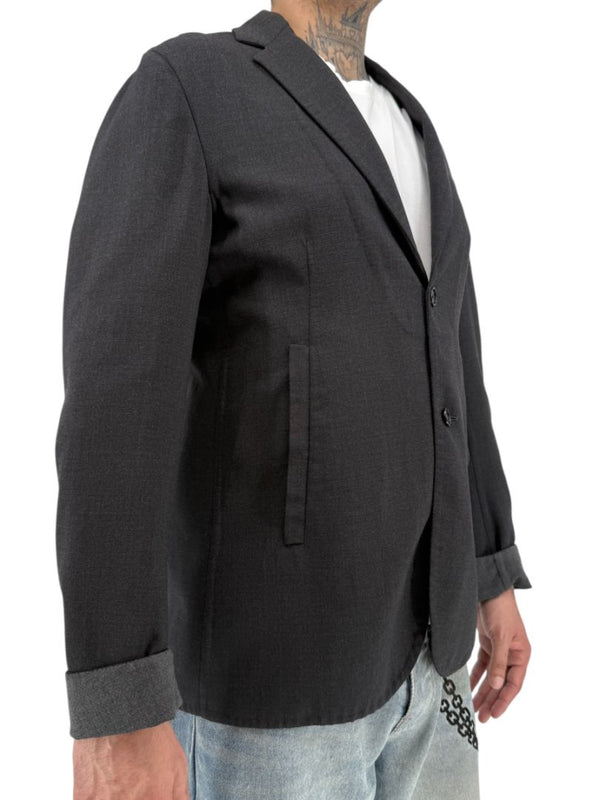 Jil Sander Men's Charcoal Grey Crepe Wool 3 Button Blazer Jacket Size 52