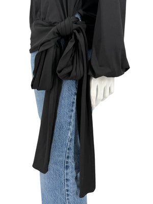 Rena Lange Black Tie-Waist Turtleneck Top – Size L