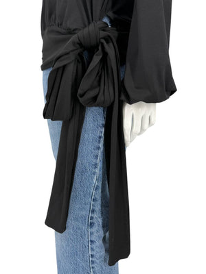Rena Lange Black Tie-Waist Turtleneck Top – Size L