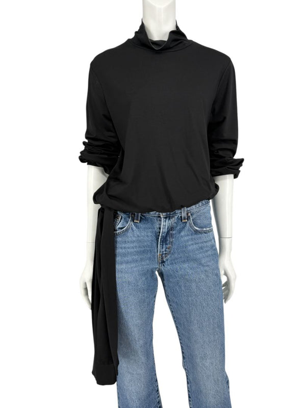 Rena Lange Black Tie-Waist Turtleneck Top – Size L