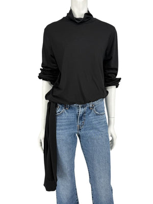 Rena Lange Black Tie-Waist Turtleneck Top – Size L