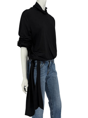 Rena Lange Black Tie-Waist Turtleneck Top – Size L