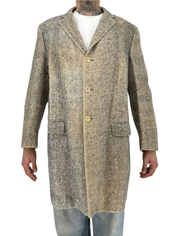 Jil Sander Men's 100% Silk Tweed Textured Grey 3 Button Overcoat Size 52