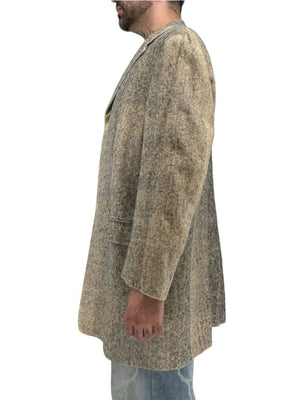 Jil Sander Men's 100% Silk Tweed Textured Grey 3 Button Overcoat Size 52