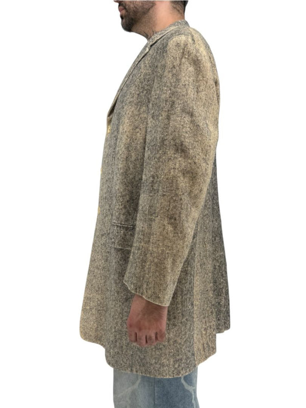 Jil Sander Men's 100% Silk Tweed Textured Grey 3 Button Overcoat Size 52