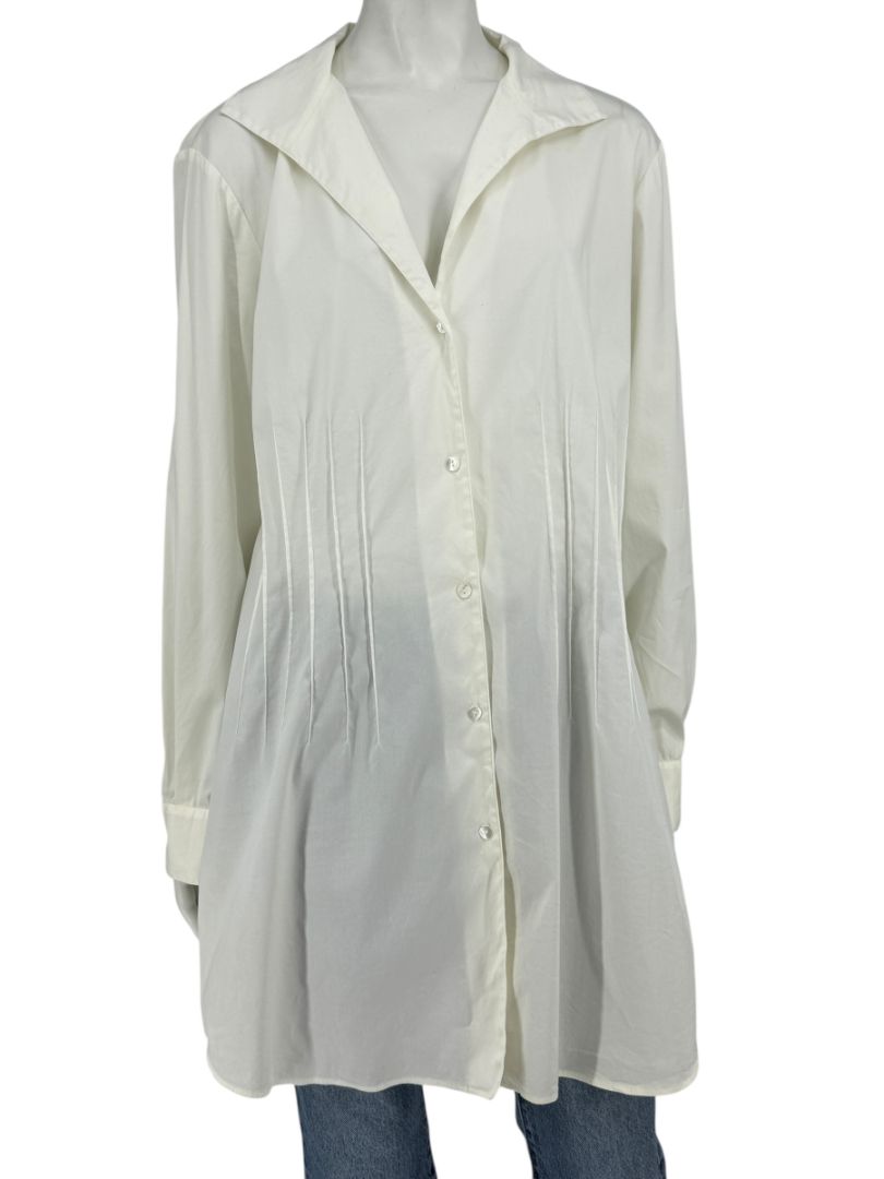 Lafayette 148 New York Ivory Pintuck Cotton Shirt Dress / Tunic – Size 14