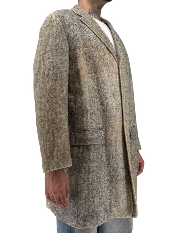 Jil Sander Men's 100% Silk Tweed Textured Grey 3 Button Overcoat Size 52