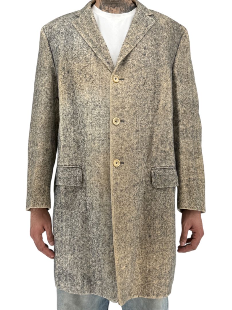 Jil Sander Men's 100% Silk Tweed Textured Grey 3 Button Overcoat Size 52