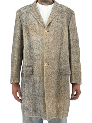 Jil Sander Men's 100% Silk Tweed Textured Grey 3 Button Overcoat Size 52