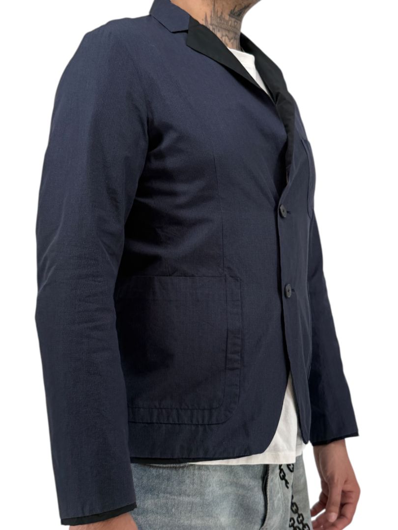 Jil Sander Men's Reversible Techno Cotton Taffeta Blazer Jacket Navy Black 50