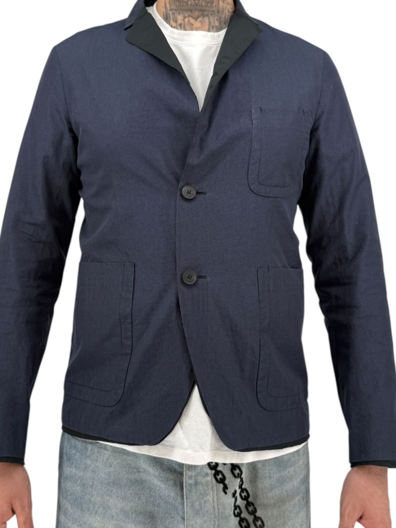 Jil Sander Men's Reversible Techno Cotton Taffeta Blazer Jacket Navy Black 50