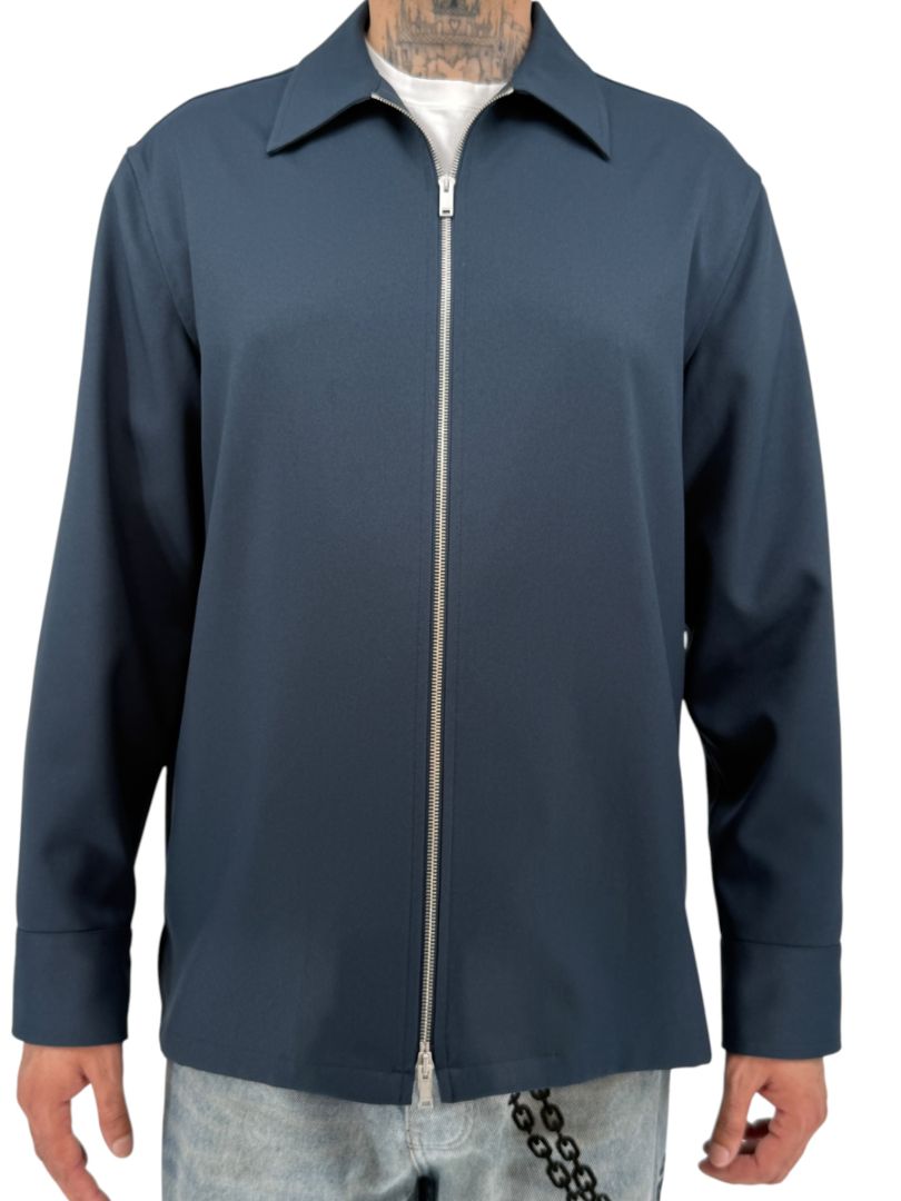 Jil Sander Men's Navy Blue Zip Front Shirt Jacket Blouson Made Italy Size 41