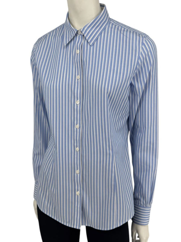 Brooks Brothers Blue & White Striped Tailored Fit Button-Down Shirt – Size 6