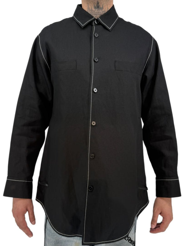Jil Sander Men's Black Cotton Linen Oversized Shirt Jacket Contrast Stitch Size 52