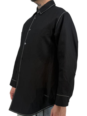 Jil Sander Men's Black Cotton Linen Oversized Shirt Jacket Contrast Stitch Size 52