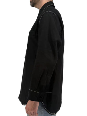 Jil Sander Men's Black Cotton Linen Oversized Shirt Jacket Contrast Stitch Size 52