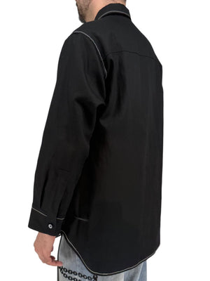 Jil Sander Men's Black Cotton Linen Oversized Shirt Jacket Contrast Stitch Size 52