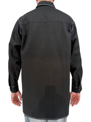 Jil Sander Men's Black Cotton Linen Oversized Shirt Jacket Contrast Stitch Size 52