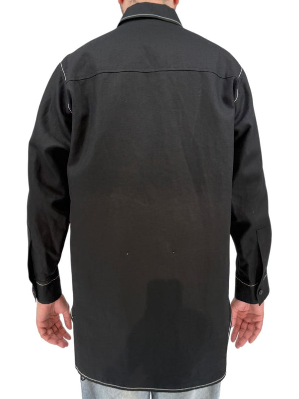 Jil Sander Men's Black Cotton Linen Oversized Shirt Jacket Contrast Stitch Size 52