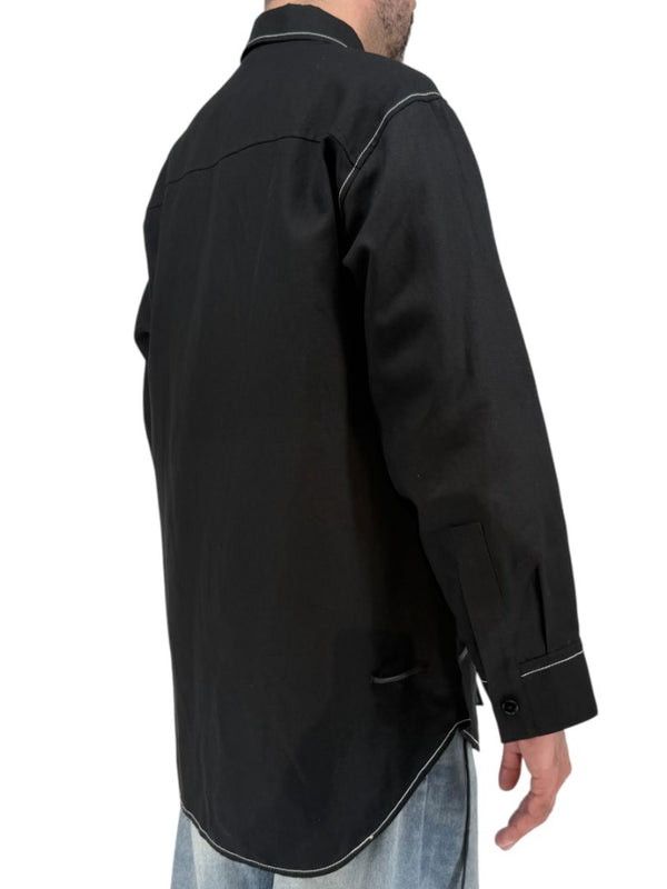 Jil Sander Men's Black Cotton Linen Oversized Shirt Jacket Contrast Stitch Size 52