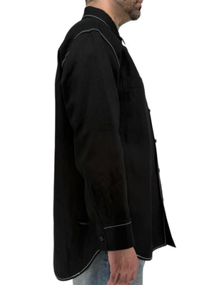 Jil Sander Men's Black Cotton Linen Oversized Shirt Jacket Contrast Stitch Size 52