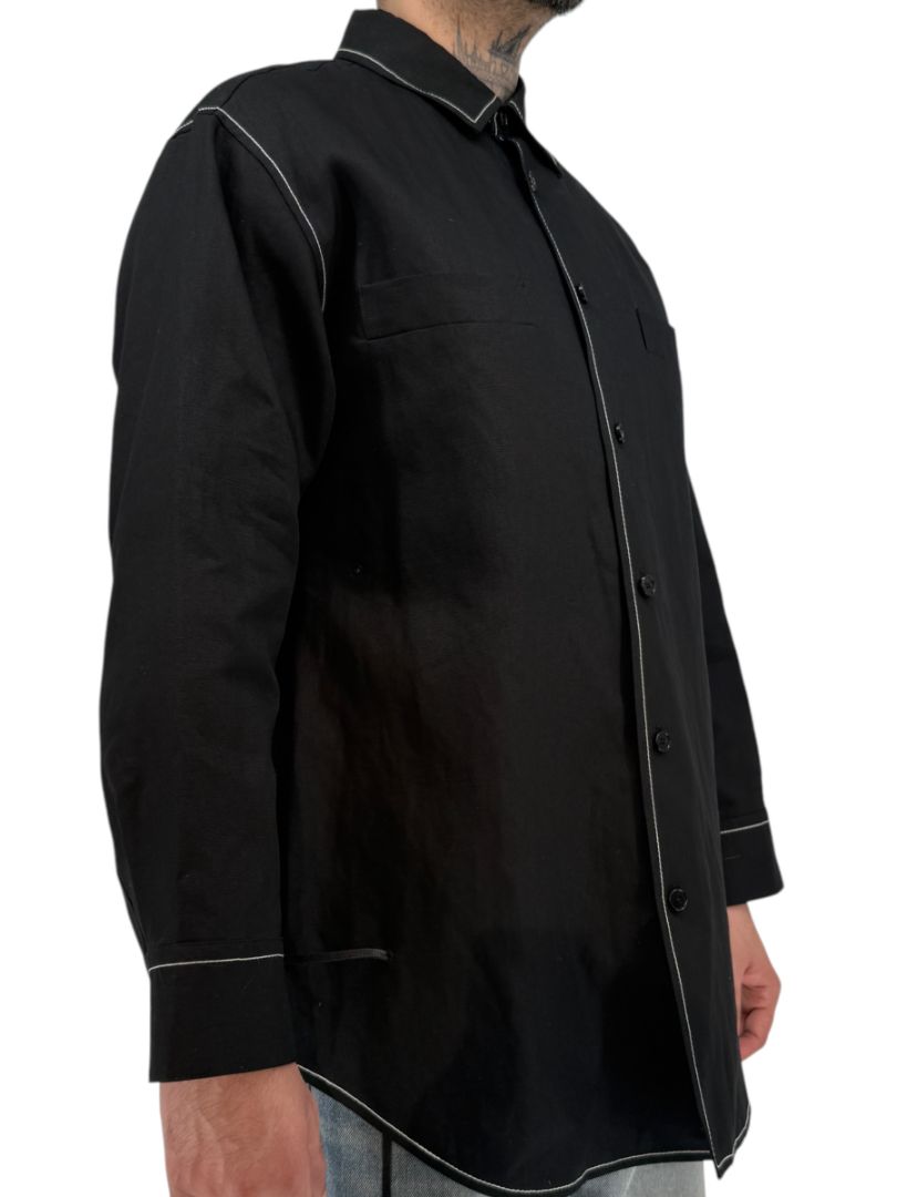 Jil Sander Men's Black Cotton Linen Oversized Shirt Jacket Contrast Stitch Size 52
