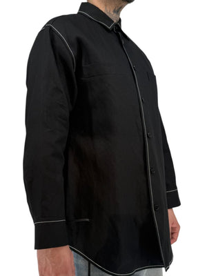 Jil Sander Men's Black Cotton Linen Oversized Shirt Jacket Contrast Stitch Size 52