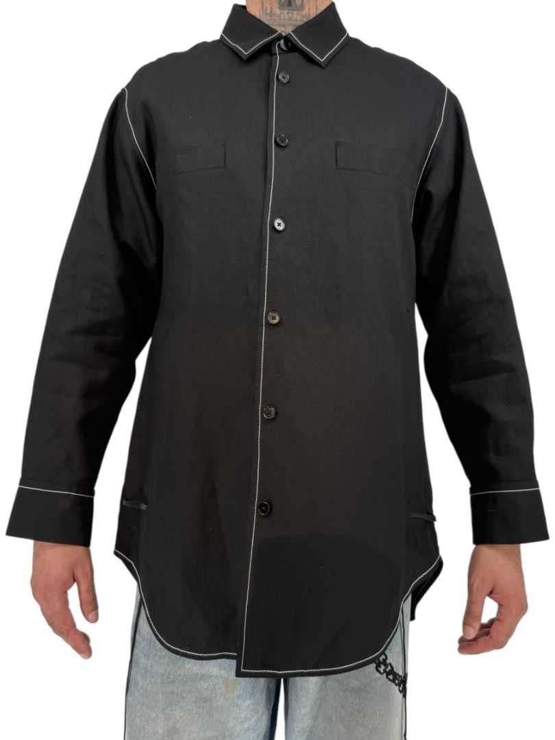 Jil Sander Men's Black Cotton Linen Oversized Shirt Jacket Contrast Stitch Size 52