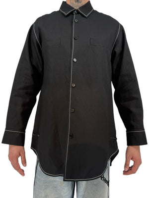 Jil Sander Men's Black Cotton Linen Oversized Shirt Jacket Contrast Stitch Size 52